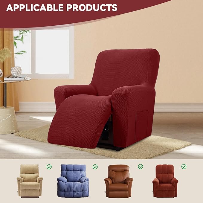 Cupuamon Recliner Chair Covers,Lazy Boy Recliner Covers Stretch Reclining Covers 1 Piece Furniture Protector with Elastic Bottom for Dog,Kids-Dark Red