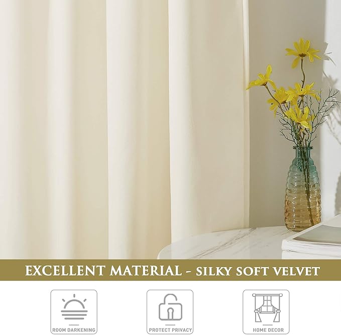 StangH 62 inches Width Ivory White Velvet Curtains Light Dimming for Baby Bedroom, Soft Elegant Decor for Wedding Backdrops French Door Curtains for Living Room, W62 x L90, 2 Panels