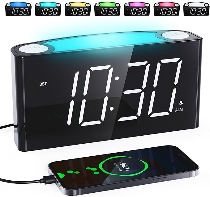 Digital Alarm Clock for Bedroom, Large Screen with 7 Color Night Light - Image 8