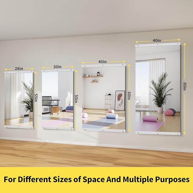 Home Gym Mirror - 80x40 Inch, 1PCS Frameless Tempered Glass Full Body Mirror for Wall Mount - Ideal for Yoga, Workout, Bedroom, Dance Studio (Silver)