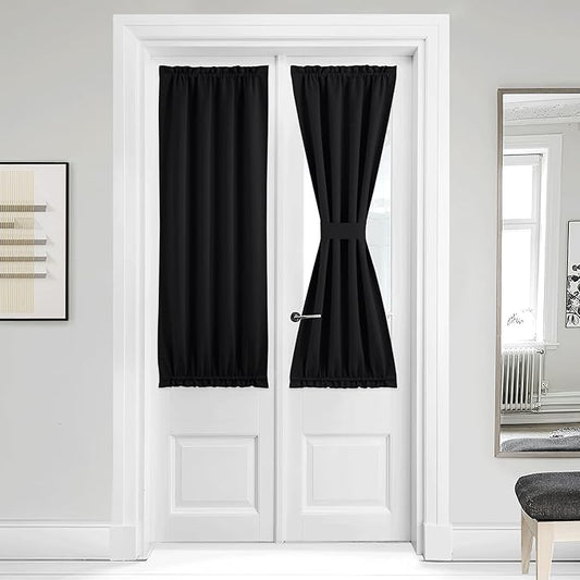 NICETOWN Classroom Lockdown Shade for Privacy, Short Curtains for Front Back Door Blackout Thermal Insulated Door Window Covering for Living Room Kitchen, 1 Panel,36W by 50L Inches, Black