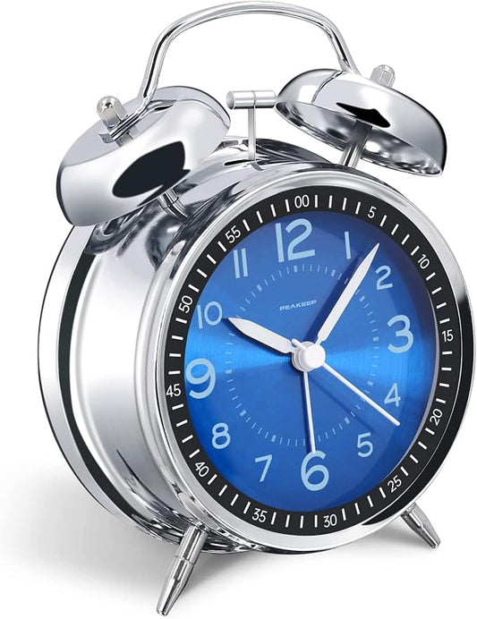 Peakeep Loud Alarm Clock for Heavy Sleepers Adults, Metal 4.5 Inches | Twin Bell Battery Operated Analog Alarm Clocks for Bedrooms Kids' Room Decoration (Jewel Blue) by PEAKEEP