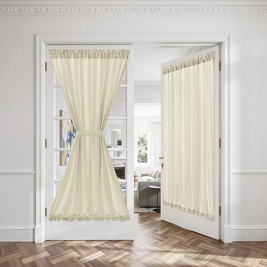 MIULEE Non-See-Through French Door Curtains for Doorway, Privacy Semi Sheer Curtains for French Doors, Light Filtering Rod Pocket Window Drapes with Tie Back, Cream, 54 x 72 inches, 2 Panels