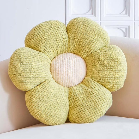 Flower Decorative Throw Pillows for Bed Couch, Cute Daisy Shaped Plush Aesthetic Pillow, Soft 14.9" Floor Seat Cushion