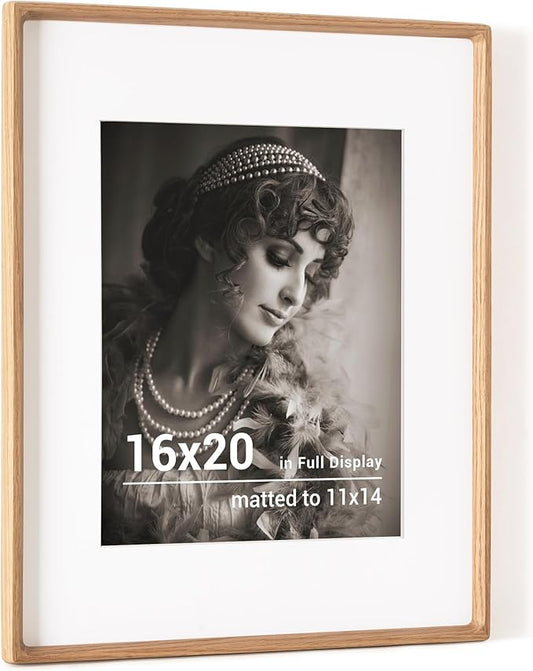 16 x 20 Picture Frame, USA-Sourced Oak Wood Photo Frames with HD Tempered Glass, Handcrafted Rounded Corner 16x20 Wooden Frames Matted to 11x14 Photos, Horizontal or Vertical Wall Display
