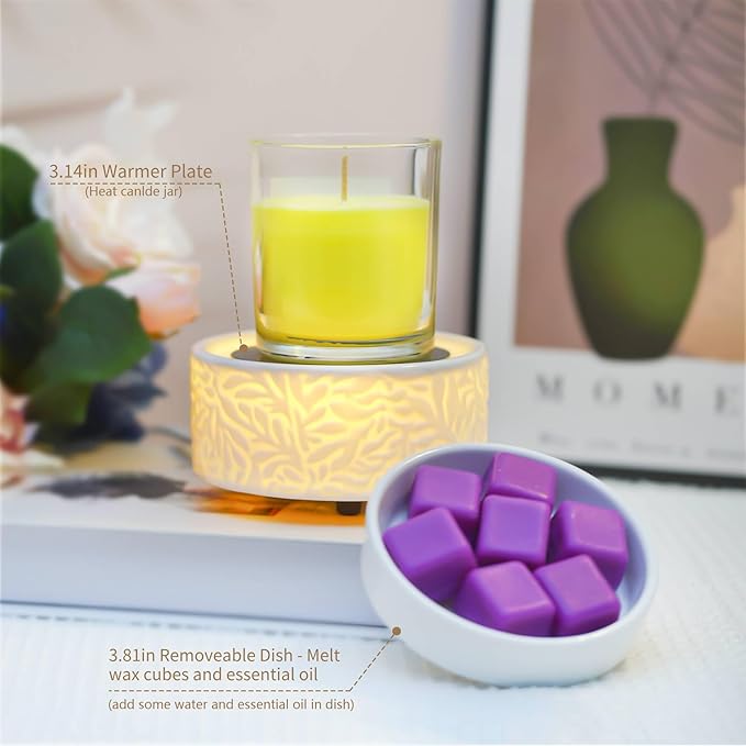 ElusiaKa Electric Wax Melt Warmer with Warm Light, 3-in-1 Ceramic Candle Warmer Large Dish Scented Wax Melter Essential Oil Burner for Home Aromatherapy, White