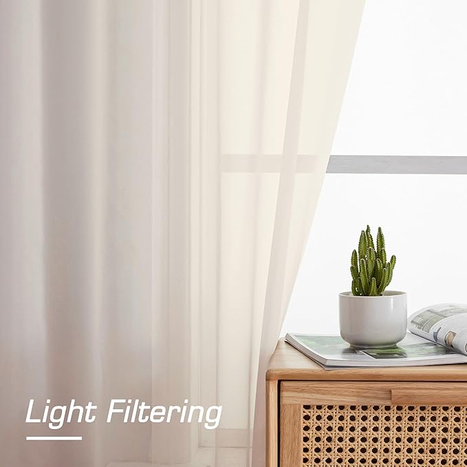 OWENIE Cream Sheer Curtains 78 inches Long 2 Panels Set for Bedroom Living Room, Soft Solid Living Room Sheer Curtain, Rod Pocket Light Filtering Curtains, 2 Pcs Each 42?€? W x 78" L,Cream
