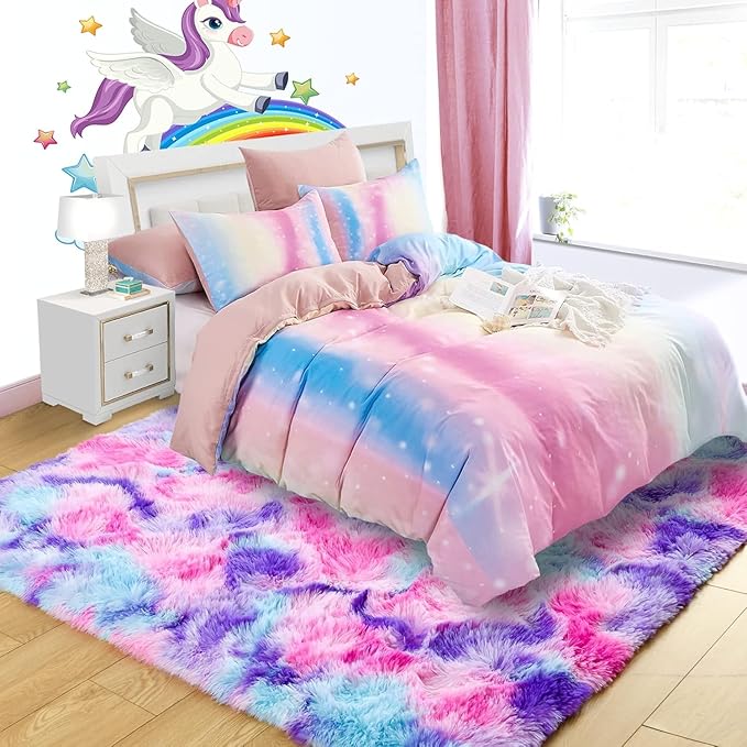 Noahas 6x9 Area Rugs for Living Room,Tie-Dyed Hot Pink and Purple Area Rug,Big Shaggy Rugs for Bedroom,Fluffy Large Carpet,Soft Kids Rug Non Slip Reduce Noise Room Decor