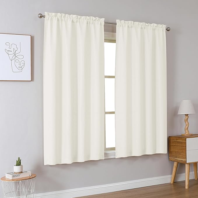 Chyhomenyc Bedroom Curtains 45 Inch Length 2 Panels, Faux Linen Textured Light Filtering Soft Airy Yellowish Window Treatment Drapes for Living Room, Each 30Wx45L Inches, Cream???prev. Ivory???