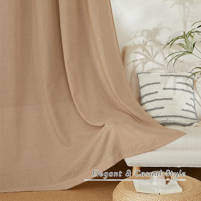 NICETOWN Rustic Linen 96 inch Long Curtains for Living Room, Grommet Privacy Added Thick Linen Weave with Light Filter Window Curtains & Drapes for Bedroom, Camel, W42 x L96, 2 Panels