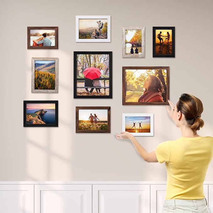 Giftgarden 4 Colors Picture Frames for Multiple Sizes Photos, Four 4x6, Four 5x7, Two 8x10, Assorted Gallery Frame Collage for Wall or Tabletop, Set of 10