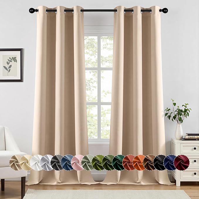MIULEE Beige Blackout Curtains for Bedroom Living Room 96 Inches Long 2 Panels, Thermal Insulated Room Darkening Drapes Grommet Noise Reducing Light Blocking Window Treatments 40x96 Inch