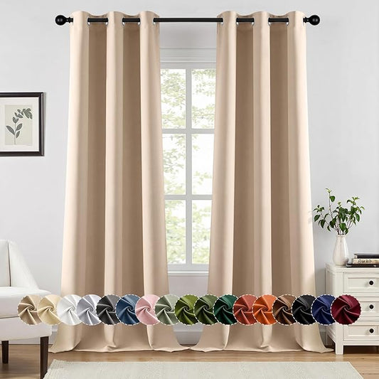 MIULEE Beige Blackout Curtains for Bedroom Living Room 90 Inches Long 2 Panels, Thermal Insulated Room Darkening Drapes Grommet Noise Reducing Light Blocking Window Treatments 40x90 Inch