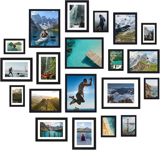 Fixwal 20 Pack Picture Frames Collage Wall Decor Wall Frame Set for Gallery Wall Decor, Hanging or Tabletop Display, Assorted Picture Frames Including 8x10, 5x7, 4x6 Family Photo Frames, Black