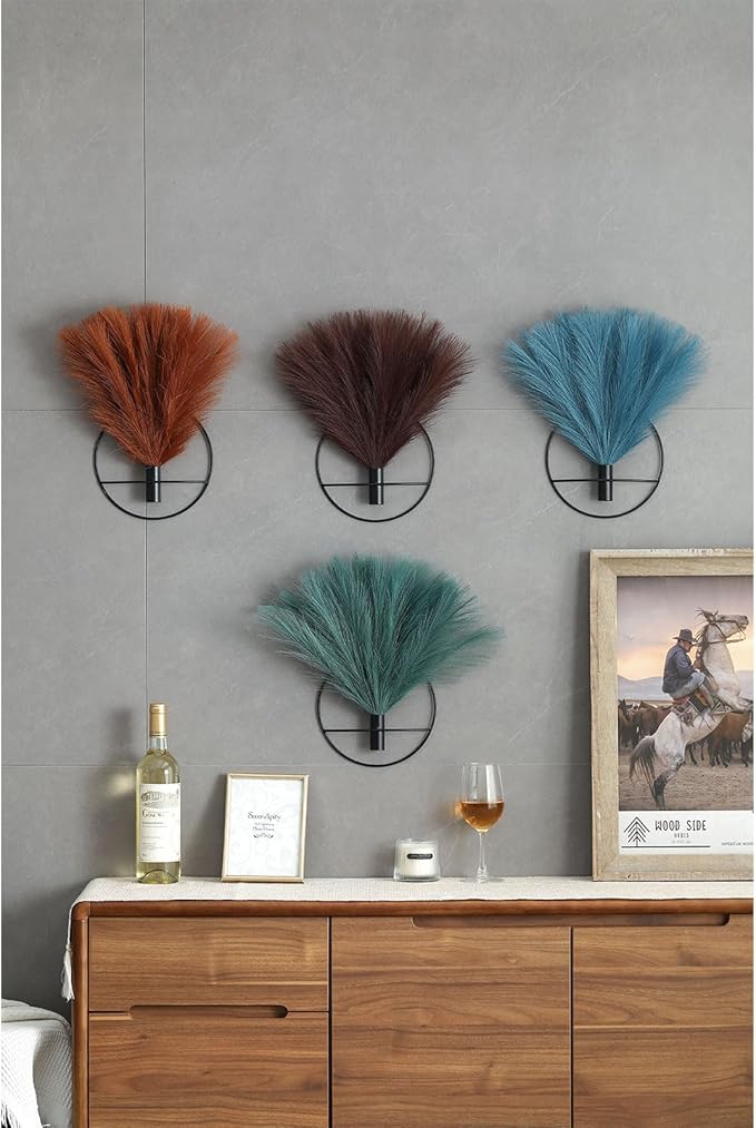 Pretty Jolly Boho Wall Decor Pampas, Wall-Mounted Metal Wall Art, Hanging Artificial Plant, Wall Decor for Living Room, Bedroom, Bathroom, Office, Dorm, Modern wall Decor,2 Pack