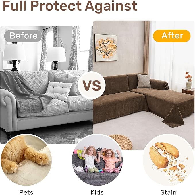 Sectional Couch Covers, 2 Pieces Washable L Shaped Couch Covers Sofa Blanket for Dogs Pet Friendly Sectional Sofa Slipcovers Furniture Covers,71"x 118"+ 71"x 118",(XX-Large,Coffee)