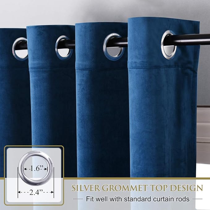 StangH Blue Velvet Curtains 84 Inches - Set of 2 Luxury Velvet Blackout Grommet Window Drapes Heat Block Out Noise Absorb Draperies for Bedroom/Guest Room, Royal, Blue, W52 x L84 inches