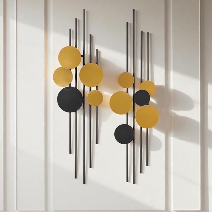 HYVAKUPPA 2 Pieces Large Metal Wall Decor 3D Modern Aesthetic Wall Sculptures 11.2''x 38.8''Luxury Geometric Circular Decor Wall Art Artwork for Bedroom Dining Living Room Wall Decorations