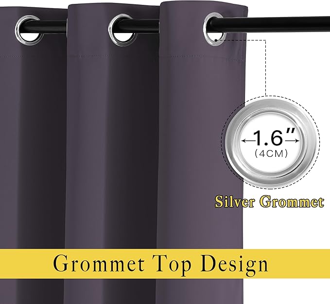 NICETOWN Block Window Curtains 84" Length - Home Fashion Greyish Purple Solid Grommet Room Darkening Window Treatments for Hall Room, 1 Pair, 52" Wide by 84" Long