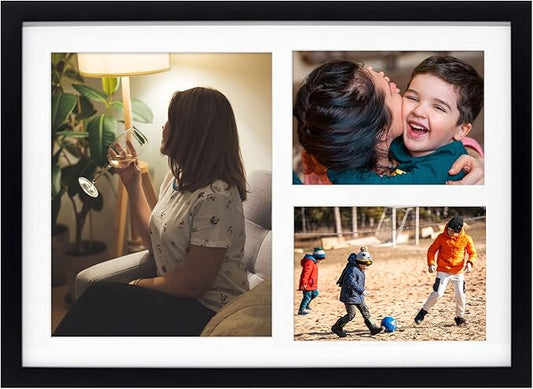 Golden State Art, 12x17 Black Wood Picture Frame - White Mat for 8x10 and 5x7 Photos - Real Glass, Sawtooth Hanger, Swivel Tabs - Wall Mounting - Great for Posters, Weddings, and Engagements