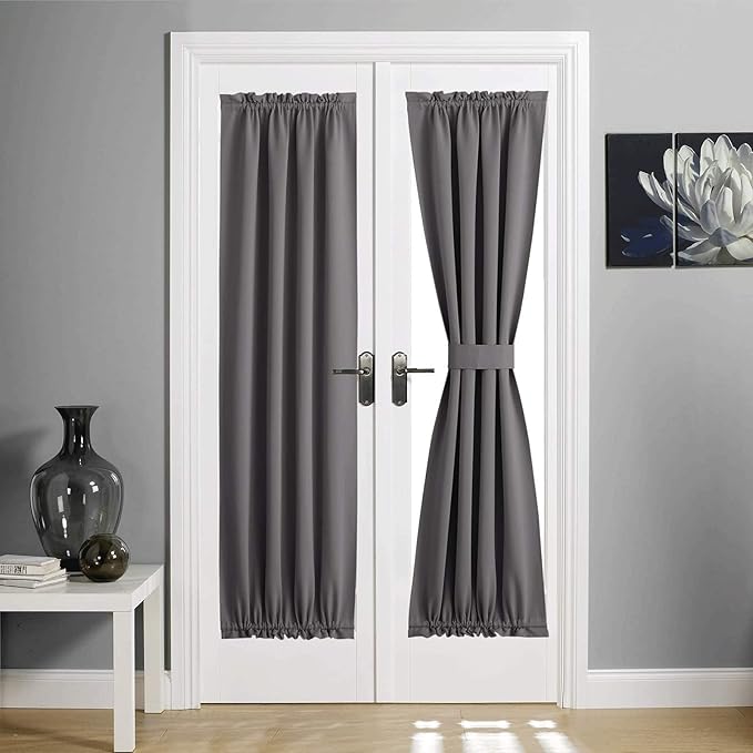 NICETOWN Grey Door Curtains, 36 inch Wide Thermal Insluted Blackout Privacy Slight Window Curtain with Rod Pocket for French Door, Classroom Lockdown Shade for Pricacy, 1 PC, W36 x L72