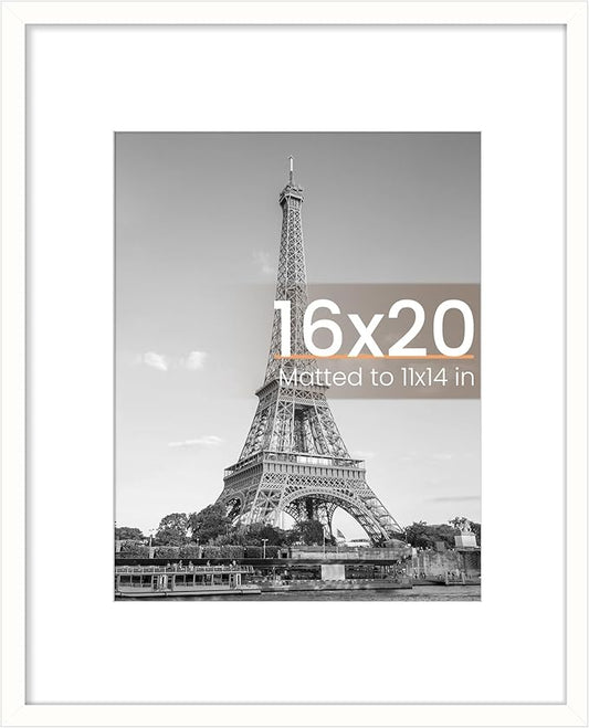 upsimples 16x20 Picture Frame, Display Pictures 11x14 with Mat or 16 x 20 Without, Wall Hanging Poster Frame, White, 1 Pack
