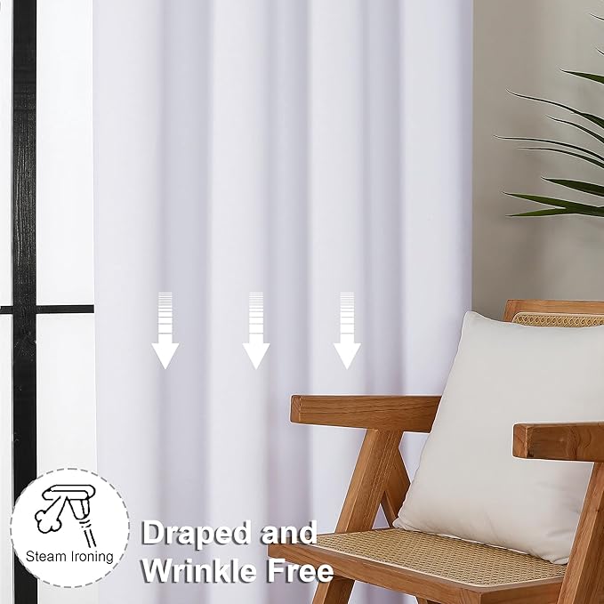 Simplebrand Ava Pure White Curtains for Bedroom 84 Inch Length 2 Panels Set, Light Filtering Window Treatment, Light Filtering Curtain Drapes, Soft Casual Rod Pocket Privacy Curtains, W40 x L84 Inch