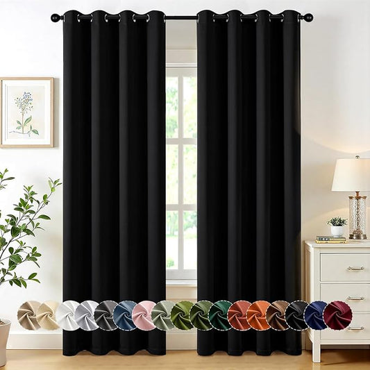 MIULEE Black Blackout Curtains for Bedroom Living Room 84 Inches Long 2 Panels, Thermal Insulated Room Darkening Drapes Grommet Noise Reducing Light Blocking Window Treatments 50x84 Inch