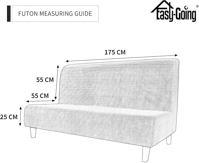 Easy-Going Stretch Futon Slipcover Armless Futon Bed Cover Furniture Protector Without Armrests with Elastic Bottom for Kids, Soft Jacquard Fabric Small Checks (Large, Grey)