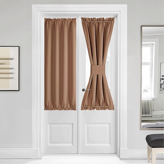 NICETOWN French Door Curtain for Door Window, Privacy Thermal Insulated Window Covering for Patio Front Sidelight Panel, W36 x L50 inch, 1 Panel, Cappuccino
