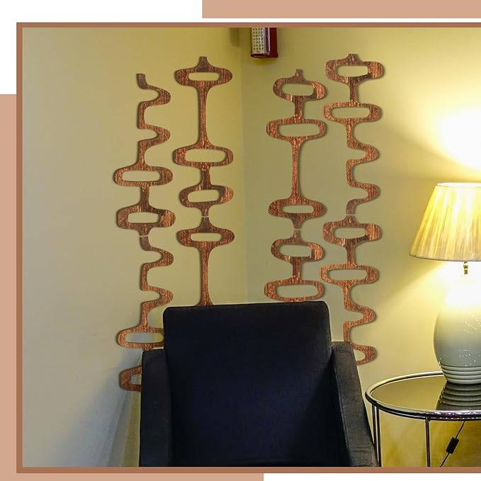 Wenqik 8 Pack Mid Century Modern Wall Decor Wood Midcentury Vintage Retro 3D Large Art Wall Sculpture Elegance Abstract Geometric Panels for Interior Living Room Home Office Bedroom(Brown)