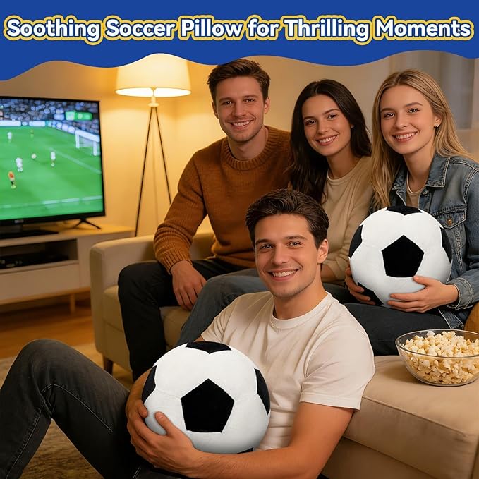 Fluffy Soccer Pillow - 11.7" Orbicular Durable Soccer Ball Plush, Soft Stuffed Soccer Decorative Pillows for Couch & Bedroom, Sports Gift for Soccer Enthusiasts
