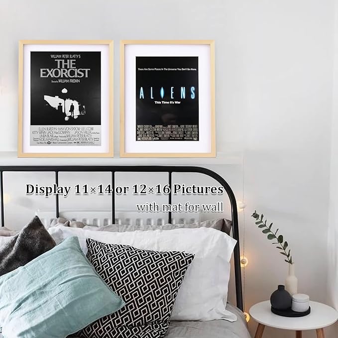 Egofine 16x20 Poster Frame Set of 2 Solid Wood Frame with Plexiglass Matted for 11x14/12x16 for Wall Mounting Hanging Picture Frame Vertically or Horizontally, Natural Wood