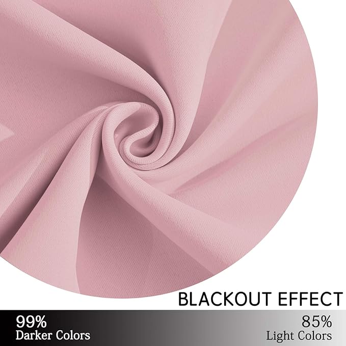 Yakamok Pink Curtains Room Darkening Thermal Insulated with Grommet Window Curtain for Bedroom, 38Wx72L inch, 2 Panels