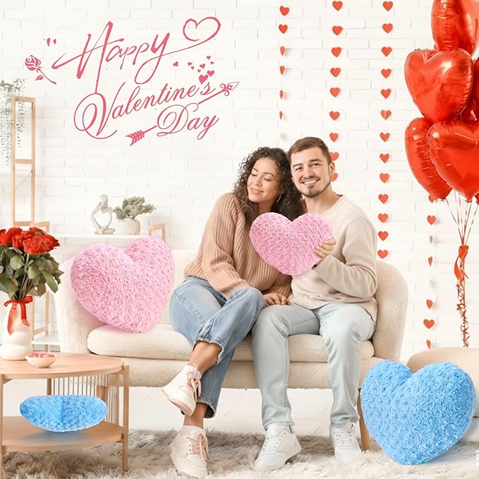 Heart Pillow Blue Throw Pillows, Soft Fluffy Decorative Pillows for Bed Couch Chair, Cute Heart Shaped Room Decor Gifts for Valentine Anniversary Birthday Mothers Christmas (Medium, 20"x15")