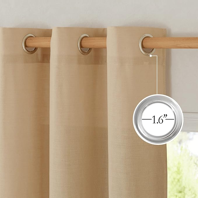 NICETOWN Linen Curtains 96 inches Long for Living Room, Grommet Semi Sheer Drapes Linen Weave Window Treatments Privacy Added with Light Filtering for Bedroom, Burlap, W34 x L96, 2 Panels