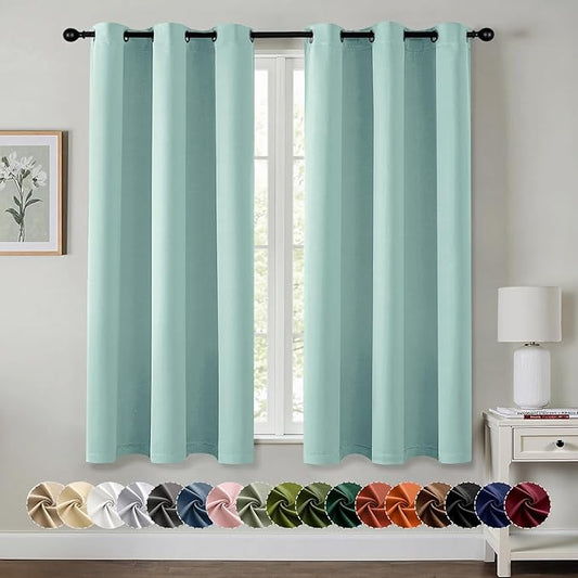 MIULEE Aqua Blackout Curtains for Bedroom Living Room 63 Inches Long 2 Panels, Thermal Insulated Room Darkening Drapes Grommet Noise Reducing Light Blocking Window Treatments 40x63 Inch