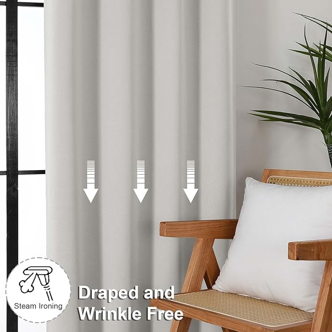 Simplebrand Ava Natural Blackout Curtains for Patio 108 Inches Long 2 Panels Set, Solid Thermal Insulated Room Darkening Rod Pocket Window Treatment Curtains Blackout Drapes, W50 x L108 Inch, Natural