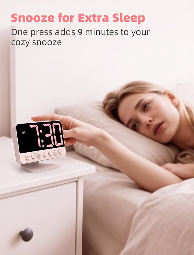Odokee Digital Alarm Clocks for Bedrooms with Large Bold Number | Pink Alarm Clock with 8 Night Lights & Dimmable Display - Cute Alarm Clock with 5 Sounds for Girls Teens Kids - Sakura Pink - Image 6
