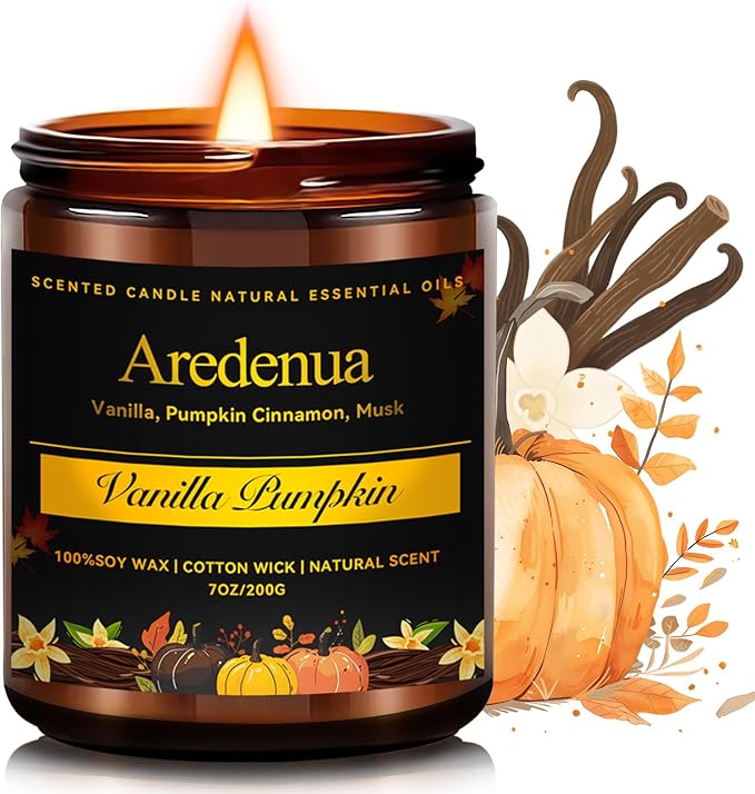 Vanilla Pumpkin Candle – Warm Holiday & Winter Pumpkin Aroma, Hand-Poured Soy Candle for Christmas Home Décor & Cozy Seasonal Gifting
