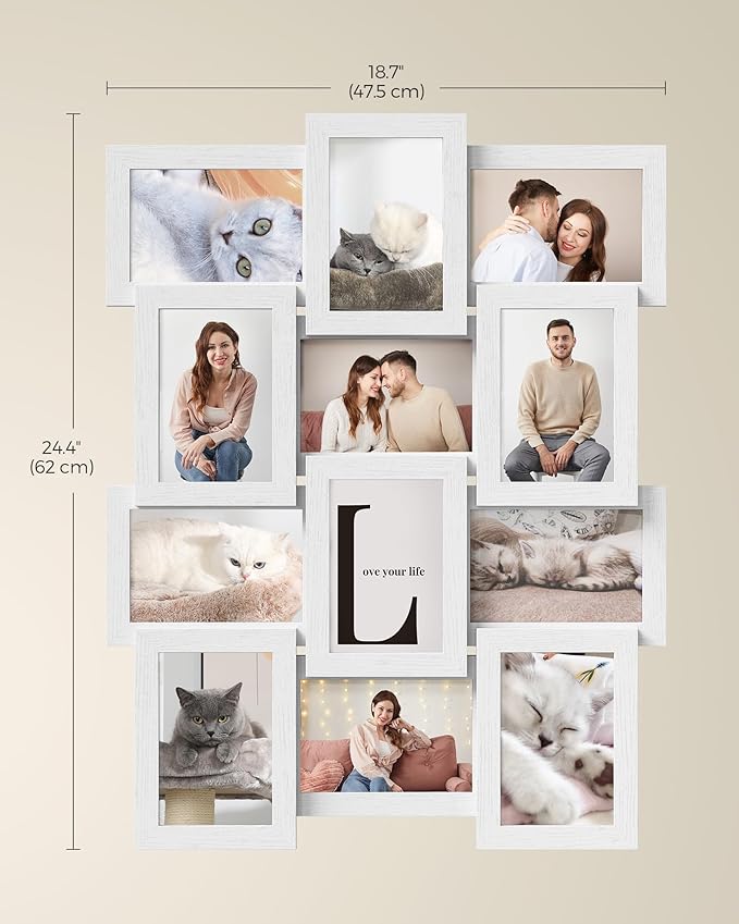 SONGMICS Collage Picture Frames, 4x6 for Wall Decor, Multi Family Photo for Gallery Decor, Hanging Display, Set of 12, Cloud White URPF026W01