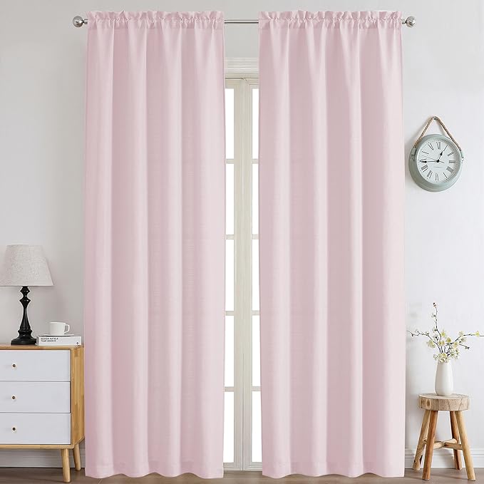 Chyhomenyc Blush Pink Curtains 90 Inch Length 2 Panels Set, Faux Linen Textured Semi Sheer Light Filtering Soft Airy Privacy Farmhouse Curtain Drapes for Living Room Bedroom, 40 Wx90 L Inches