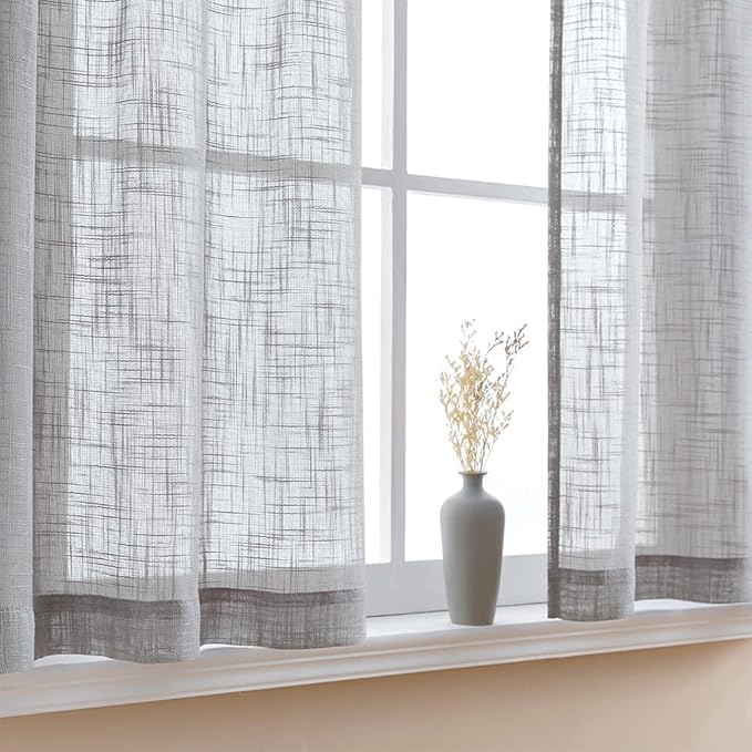 RV Curtains for Camper Door Windows Grey Linen Woven Privacy Sheer Blinds Shade Rod Pocket Short Curtains for Bedroom Small Bathroom Kitchen Basement Window Treatments Set of 2 Panels 36 Inch Length