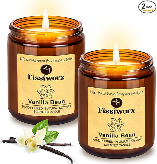 Vanilla Scented Candle Set 2 Pack, Candle for Home Scented, Odor Eliminating, Stress Relief, 15oz, 110 Hours Long Lasting Candles, Soy Candle Gift Set for Women