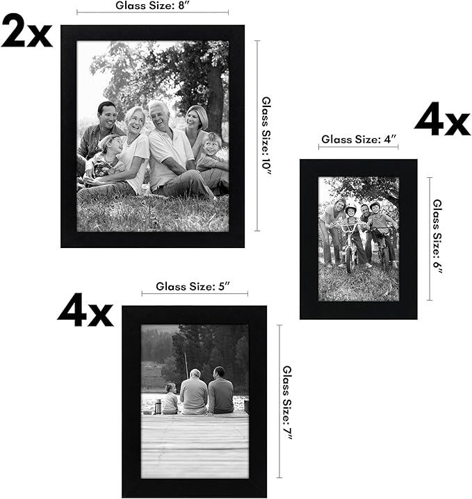 Americanflat Set of 10 Picture Frames with Shatter-Resistant Glass - Gallery Wall Frame Set with Two 8x10, Four 5x7 and Four 4x6 Frames - Signature Collection - Black