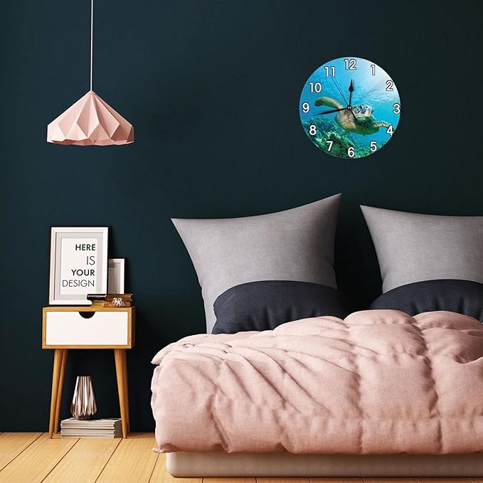 sea Turtle Wall Clock Battery Operated Silent Round Clock Wall Decor for Home Office School, 12 Inch