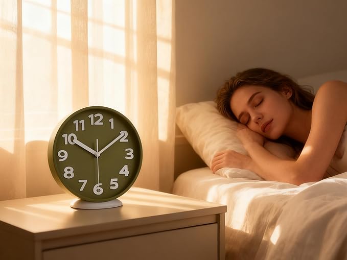 45MinST 8-Inch Green Modern Wall Clock ?€? Silent Non-Ticking, 3D Large Numbers, Accurate Timekeeping | Decorative Wall & Desk Clock with Stand for Living Room, Bedroom, Kitchen, or Office