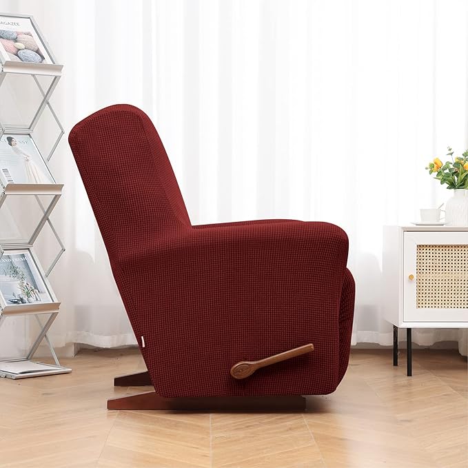 KEKUOU Recliner Chair Covers Lazy Boy Recliner Covers Stretch Couch Cover Slipcovers 1 Piece Furniture Protector with Elastic Bottom (Recliner, Dark Red)
