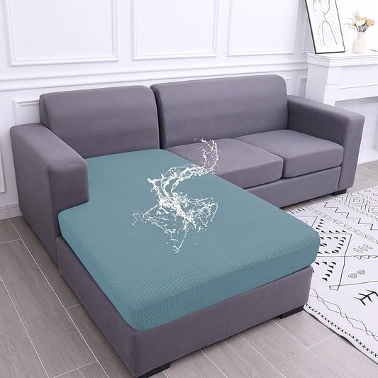 hyha Waterproof Sectional Couch Covers, Non Slip Sofa Couch Cushion Covers L Shape, Thick Stretch Jacquard Fabric, Washable Sofa Slipcovers with Elastic Bottom (1 Piece for Chaise XL, Lake Blue)