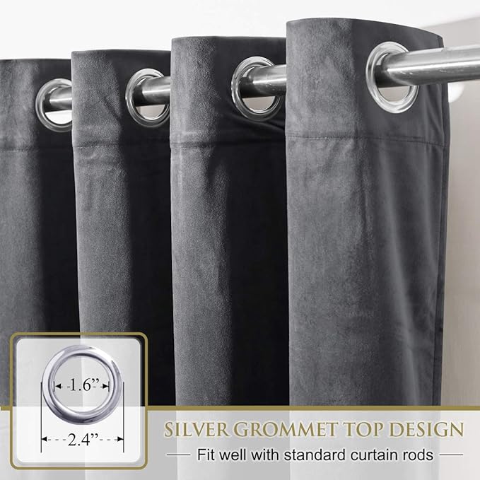 StangH Extra Long Velvet Curtain Panels - Super Soft Velvet Textured Blackout Drapes for Bedroom Thermal Insulated Window Privacy Blinds for Villa/Living Room, Grey, 52 x 108 Inch, 2 Panels
